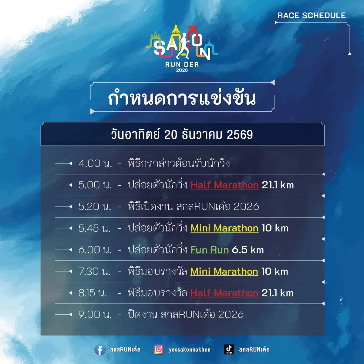 กำหนดการแข่งขัน สกลRUNเด้อ 2026